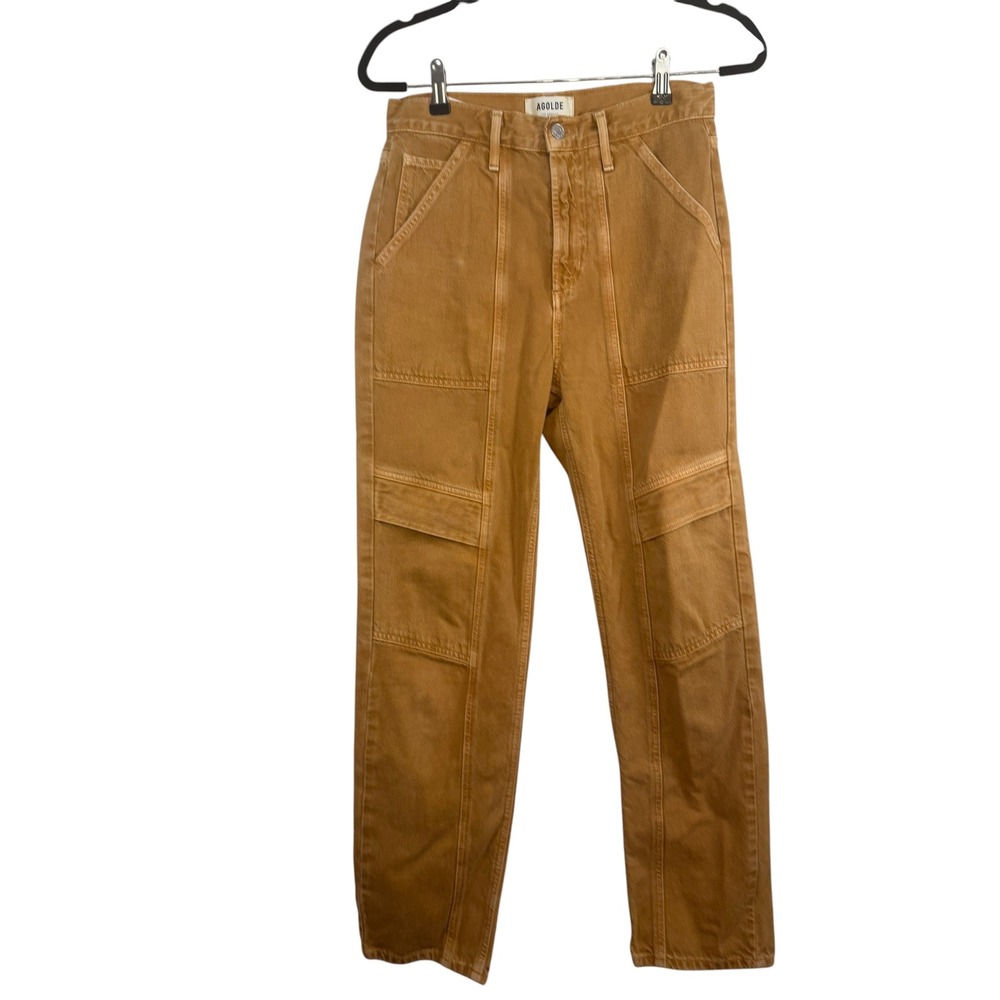 Agolde 25 Cooper Cargo Utility Pants Ochre Tan Denim High Rise Straight Leg